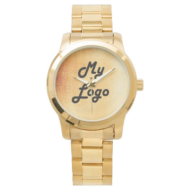 Kundenspezifisches Logo-Geschäft Gold Hintergrund Armbanduhr (Vorderseite)