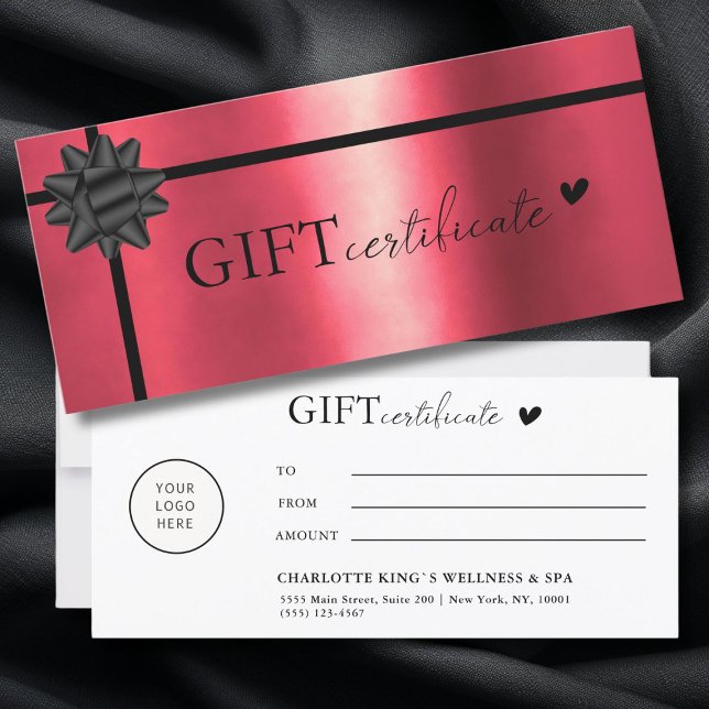 Kundenspezifisches Logo-Geschenkgutachten (Customer specific, Logo, Salon, Red-Black, Ribbon, Business Gift Certificate.)