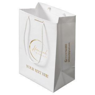 Kundenspezifisches Logo Gold und weißes Chic Mittlere Geschenktüte