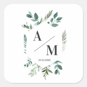Kundenspezifisches Monogramm Blattwerk  Quadratischer Aufkleber