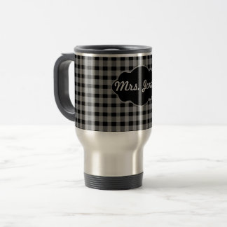 Kundenspezifisches Monogramm-Gingham-Schwarz-graue Reisebecher