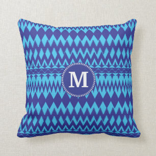 Kundenspezifisches Monogramm-mutiges blaues Kissen