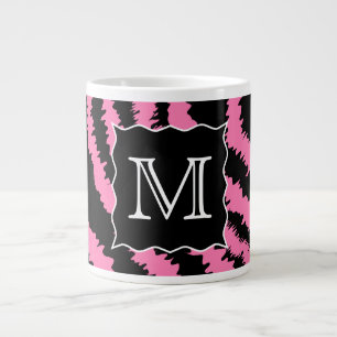 Kundenspezifisches Monogramm-rosa und schwarzes Jumbo-Tasse