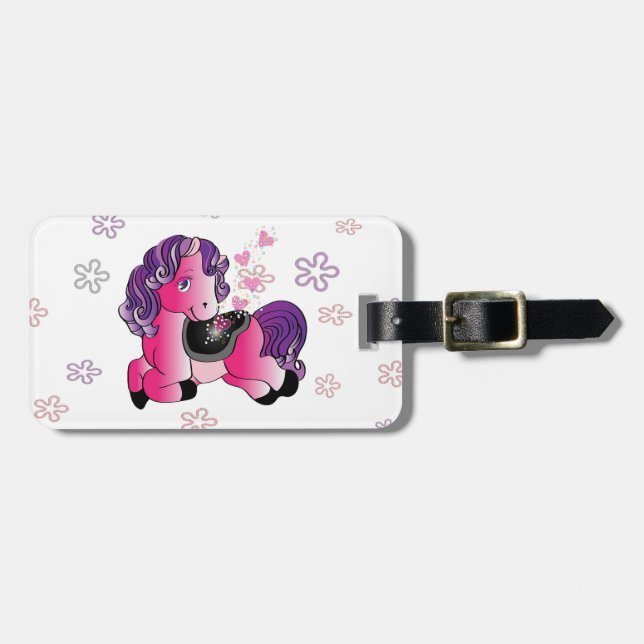 Kundenspezifisches niedliches kleines rosa Pony Gepäckanhänger (Vorderseite horizontal)