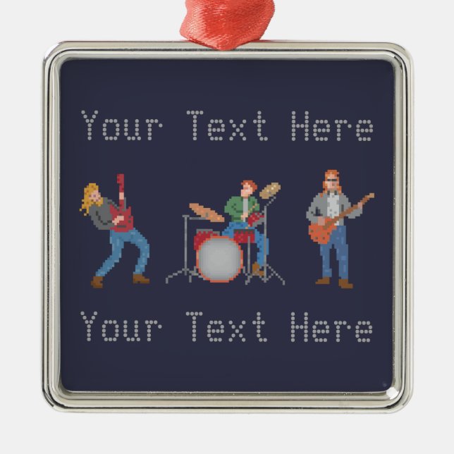 Kundenspezifisches Pixel-Rockband Silbernes Ornament (Vorne)