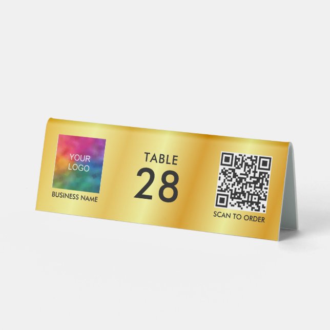 Kundenspezifisches QR-Code-Business-Logo hier Imit Tischaufsteller (Vorderseite)