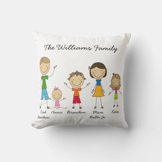 Kundenspezifisches Strichmännchen-Familien-Kissen Kissen (Vorderseite)