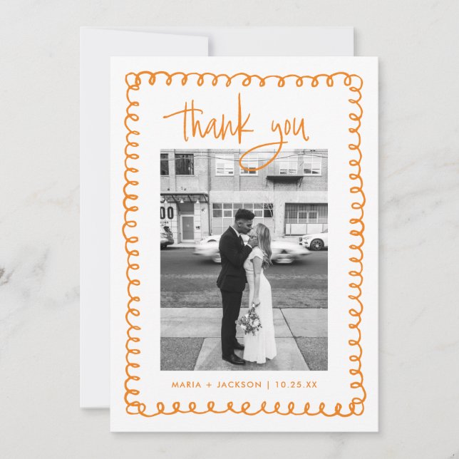 Kundiges französisches Orange-Hochzeitsstich Foto Dankeskarte (Vorderseite)