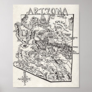 KunDrawn Arizona Karte   Poster