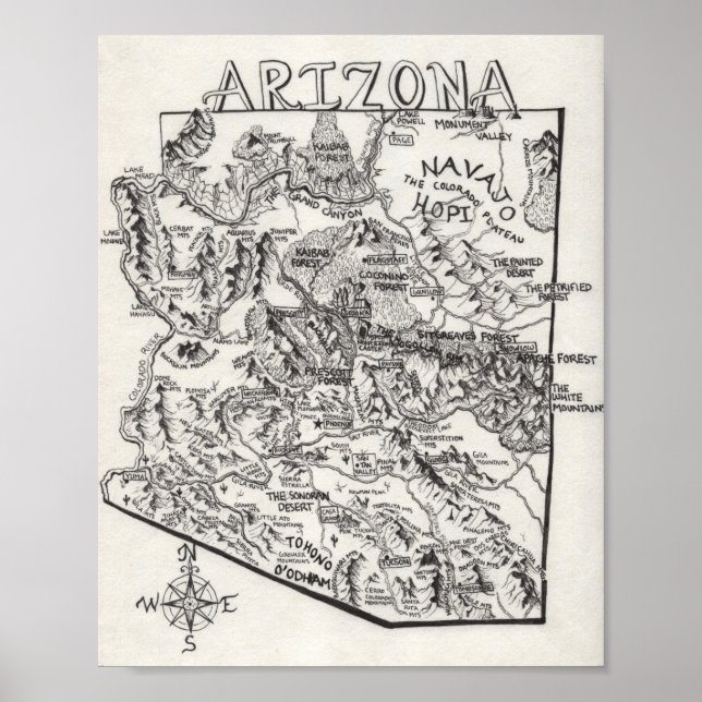 KunDrawn Arizona Karte | Poster (Vorne)