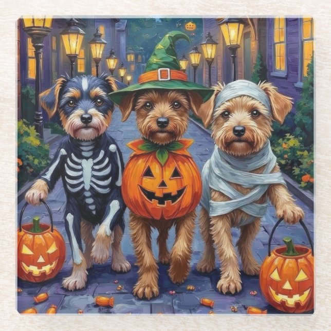 Kundsch Hunde beim Trick-or-Treat Halloween-Kostüm Glasuntersetzer (Vorderseite)