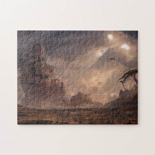 Künftige Festung Meer Wolken Regen Natur Scifi (Horizontal)