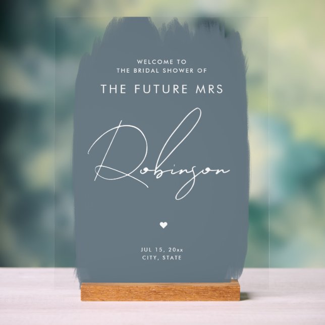 KÜNFTIGE FRAU Brautparty Begrüßung Weiß Dusty Blau Acrylschild (Neutral)