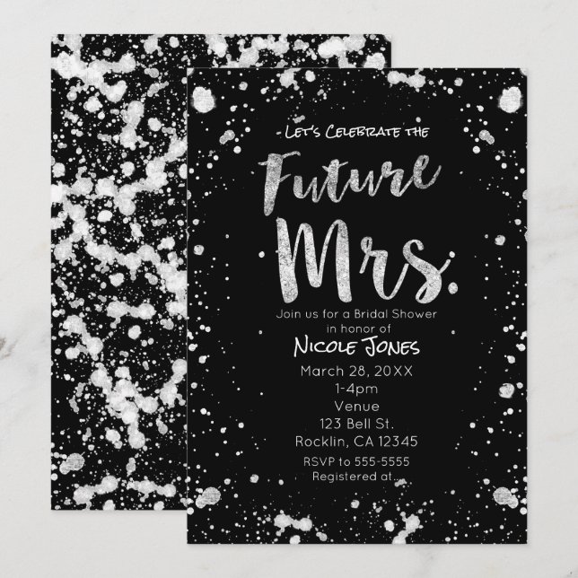 KÜNFTIGE FRAU. Silver Black Bridal Dusche Einladun Einladung (Vorne/Hinten)