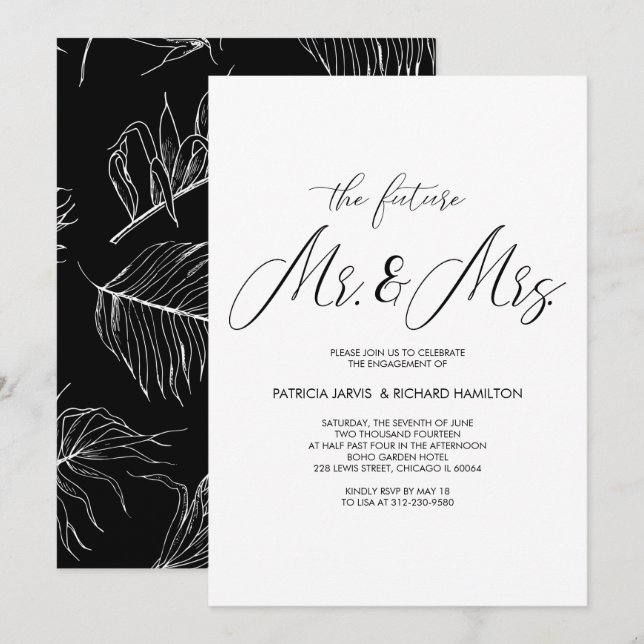 Künftige Mr. & Mrs. Engagement Party Chic Script Einladung (Vorne/Hinten)
