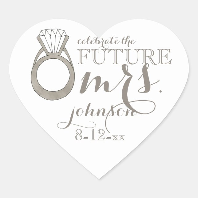 Künftige MRS. Bride-to-be-Diamond-Verlobung Herz-Aufkleber (Vorderseite)
