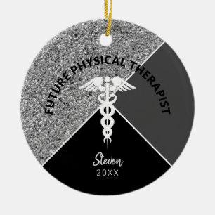 Künftige Physiotherapeutin Medical Black Monogram Keramik Ornament