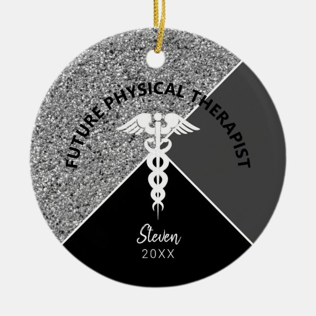 Künftige Physiotherapeutin Medical Black Monogram Keramik Ornament (Vorne)