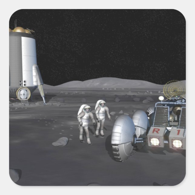 Künftige Weltraumforschungsmissionen 3 Quadratischer Aufkleber (Vorderseite)