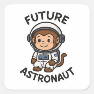 Künftiger Astronaut - Niedlicher Weltraumaffe Quadratischer Aufkleber