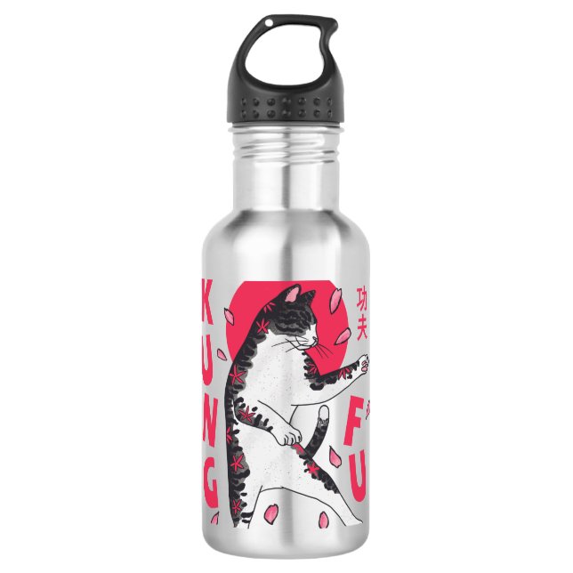 Kung Fu Cat Edelstahlflasche (Vorderseite)
