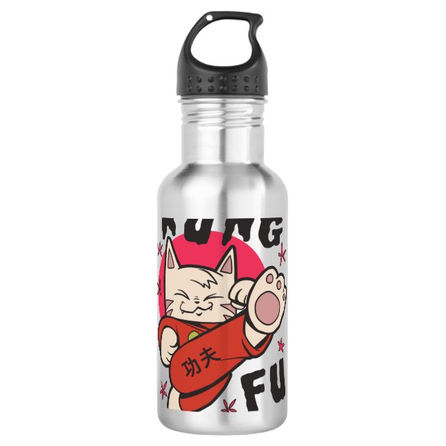 Kung Fu Cat Edelstahlflasche (Vorderseite)