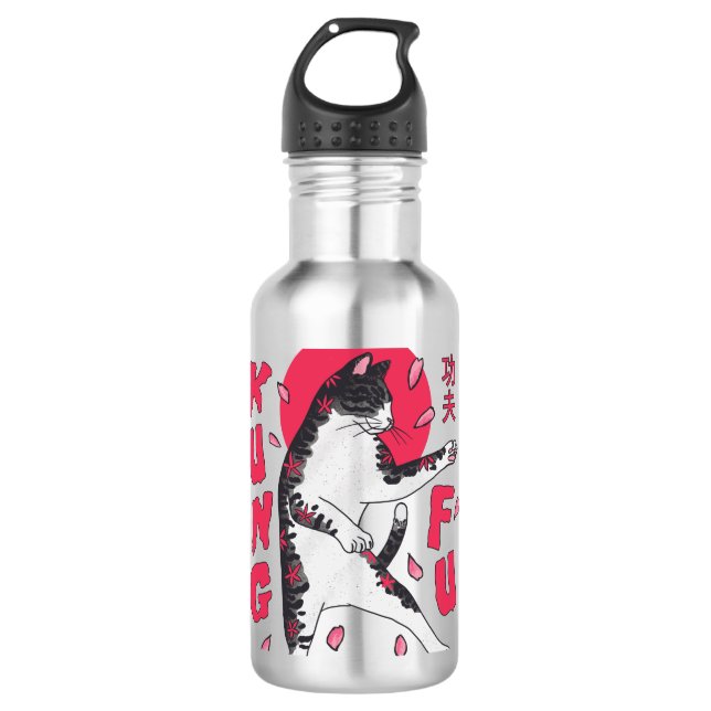 Kung Fu Cat Edelstahlflasche (Vorderseite)