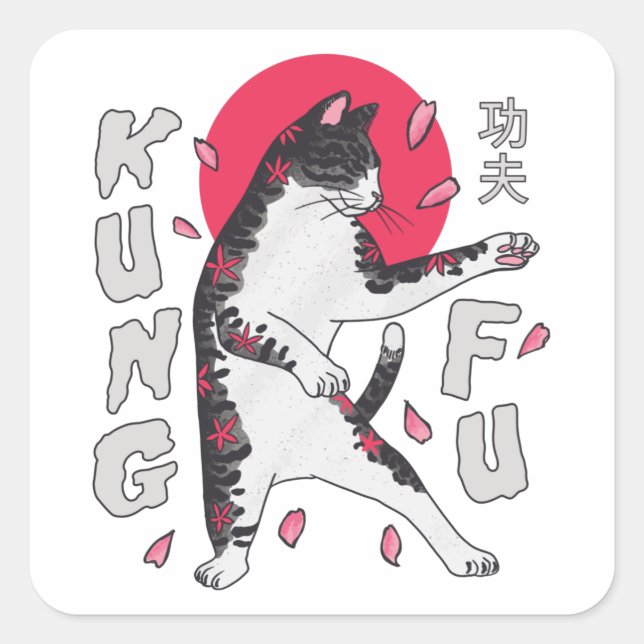 Kung Fu Cat Quadratischer Aufkleber (Vorderseite)