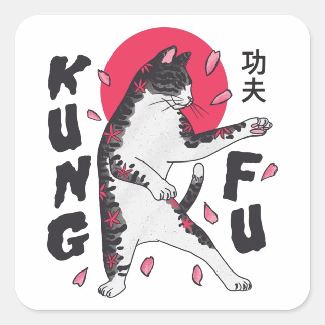 Kung Fu Cat Quadratischer Aufkleber (Vorderseite)
