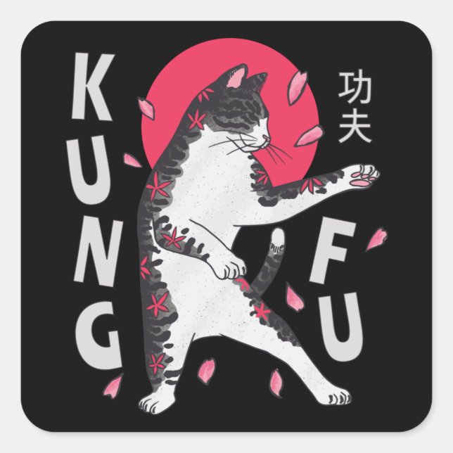 Kung Fu Cat Quadratischer Aufkleber (Vorderseite)