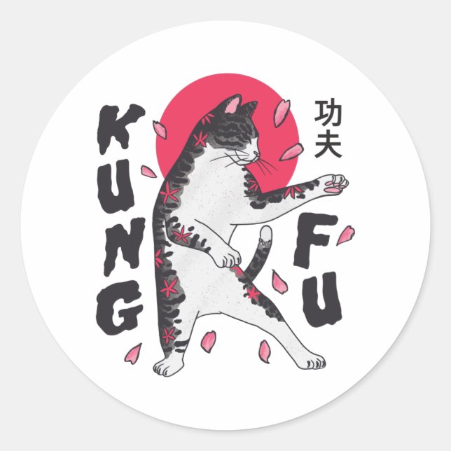 Kung Fu Cat Runder Aufkleber (Vorderseite)