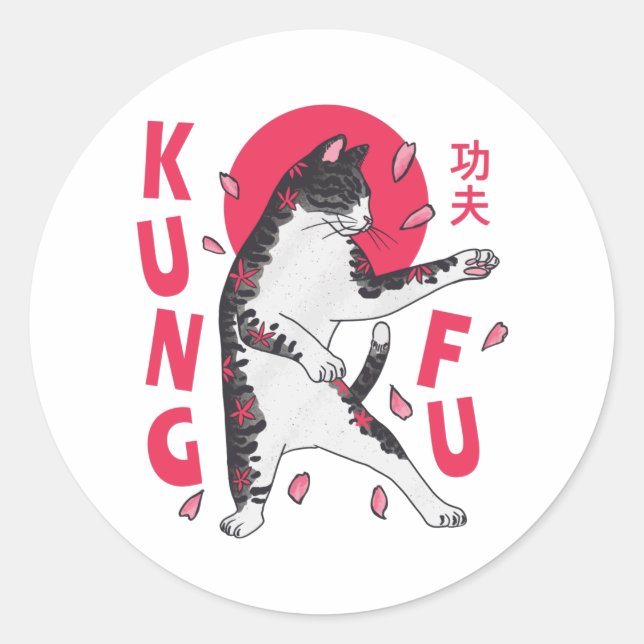 Kung Fu Cat Runder Aufkleber (Vorderseite)