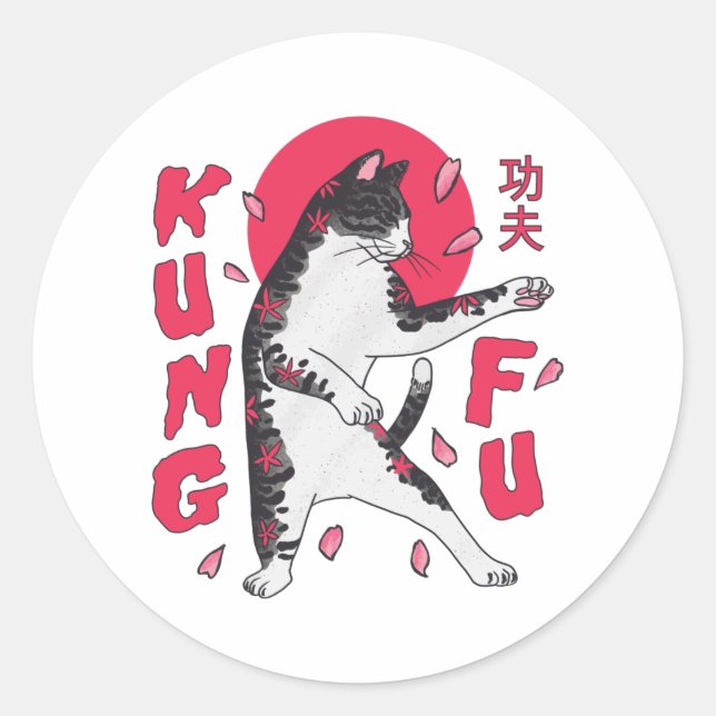 Kung Fu Cat Runder Aufkleber (Vorderseite)