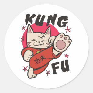 Kung Fu Cat Runder Aufkleber