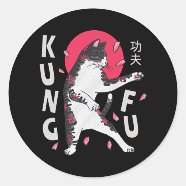 Kung Fu Cat Runder Aufkleber (Vorderseite)