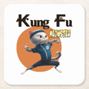 Kung Fu Meowster Rechteckiger Pappuntersetzer