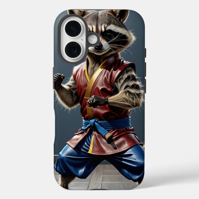 Kung fu Raccoon iPhone 16 Hülle (Rückseite)