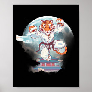 Kung Fu Tiger Pagode Turm Mond Mma Taekwondo Kick Poster