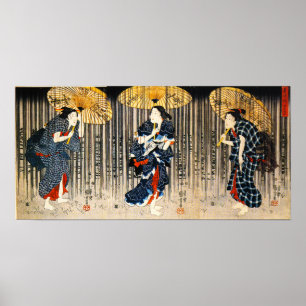 Kuniyoshi drei Frauen mit Regenschirm-Plakat Poster