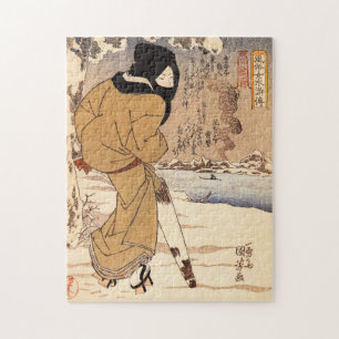 Kuniyoshi Frau, die in das Schnee-Puzzlespiel geht