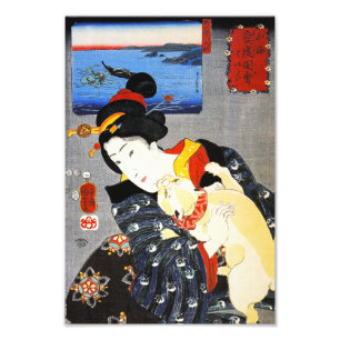 Kuniyoshi Frau mit einem Katzen-Druck Fotodruck