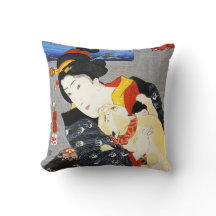 Kuniyoshi Frau mit einem Katzen-Kissen