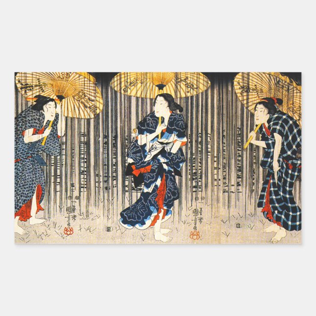 Kuniyoshi Trois Femmes Avec Stickers Parapluies (Devant)