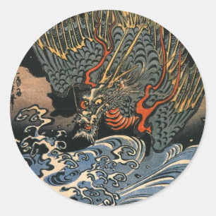 Kuniyoshi Utagawa, Drache 2 Runder Aufkleber