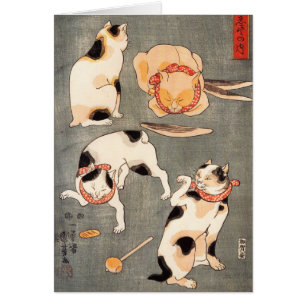 Kuniyoshi vier Katzen-Anmerkung Crad