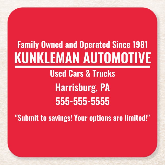 Kunkleman-Untersetzer Rechteckiger Pappuntersetzer (Vorderseite)