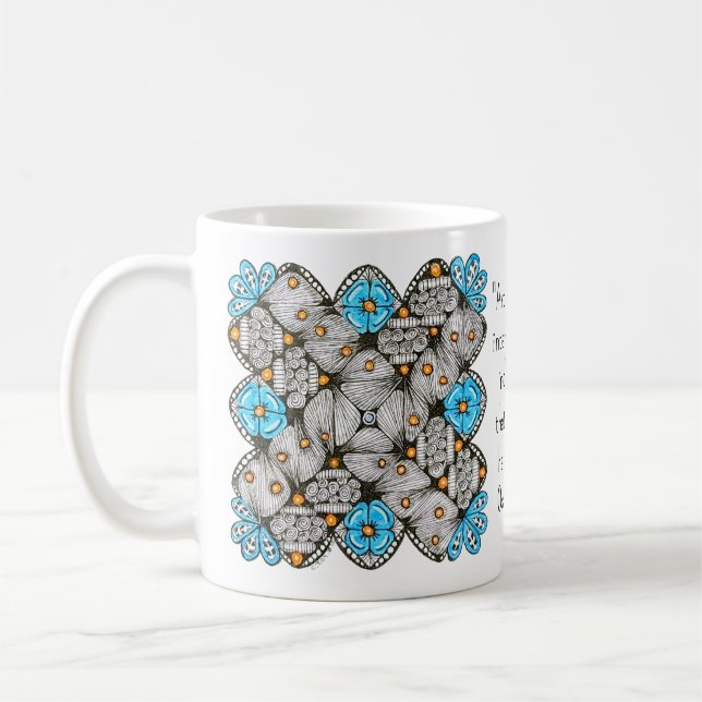 Kunst als Individualismus mit blauem und orangefar Kaffeetasse (Links)
