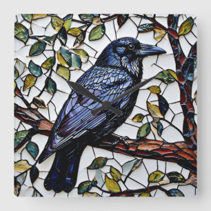 Kunst aus Raben-Vogelmosaik Quadratische Wanduhr
