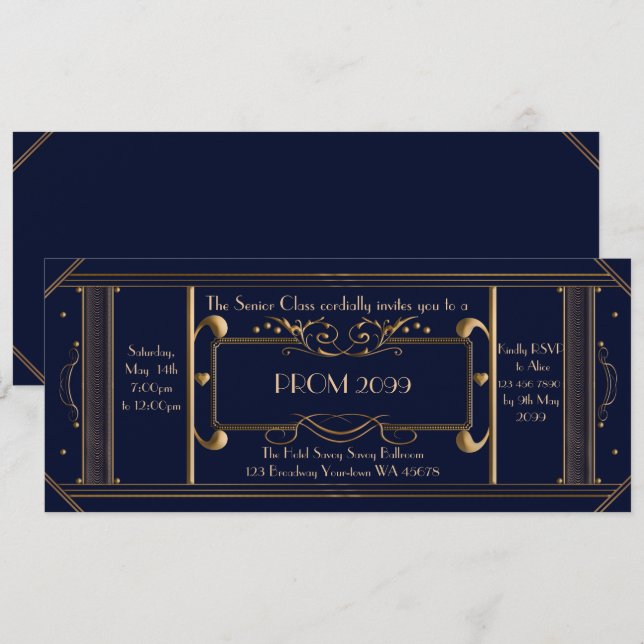 Kunst-Deko-Abschlussballkarte, Einladung (Vorne/Hinten)