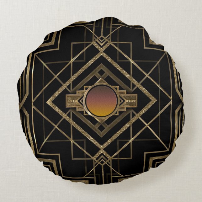 Kunst-Deko-Antiken-Gold Rundes Kissen (Rückseite)